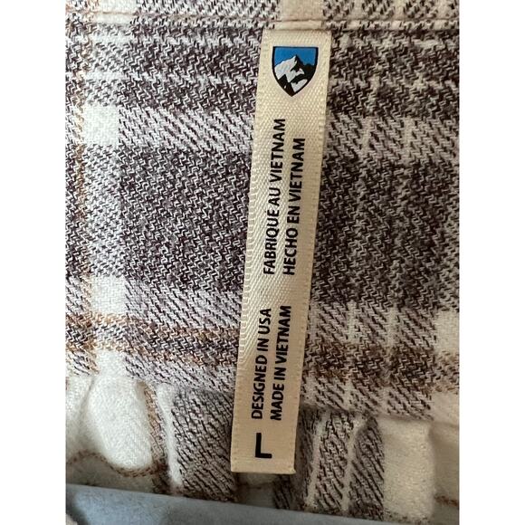 Kuhl womens size L shirt beige/cream button-up plaid flannel  soft, outdoors - Picture 9 of 10